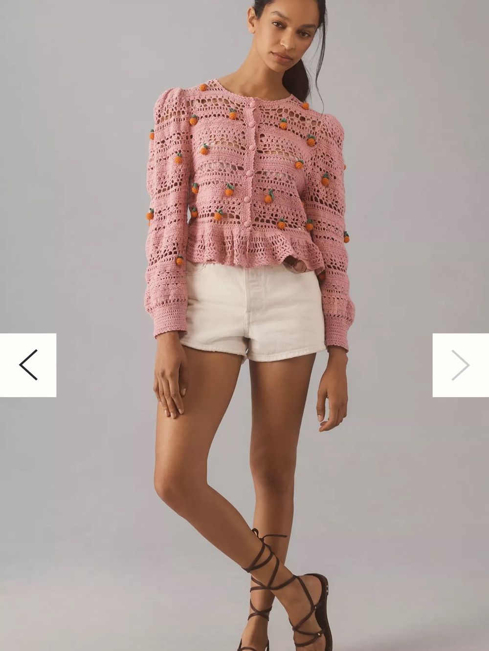 FARM Rio Pink Crochet Pom-Pom Peplum Cardigan - Picture 3 of 15